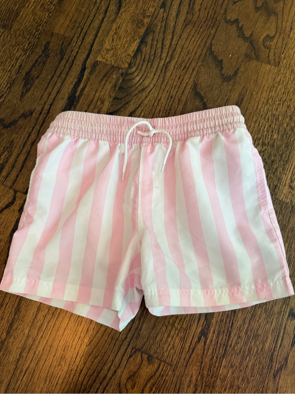 The Beaufort Bonnet Company Pink and White Striped Kids Swim Trunks